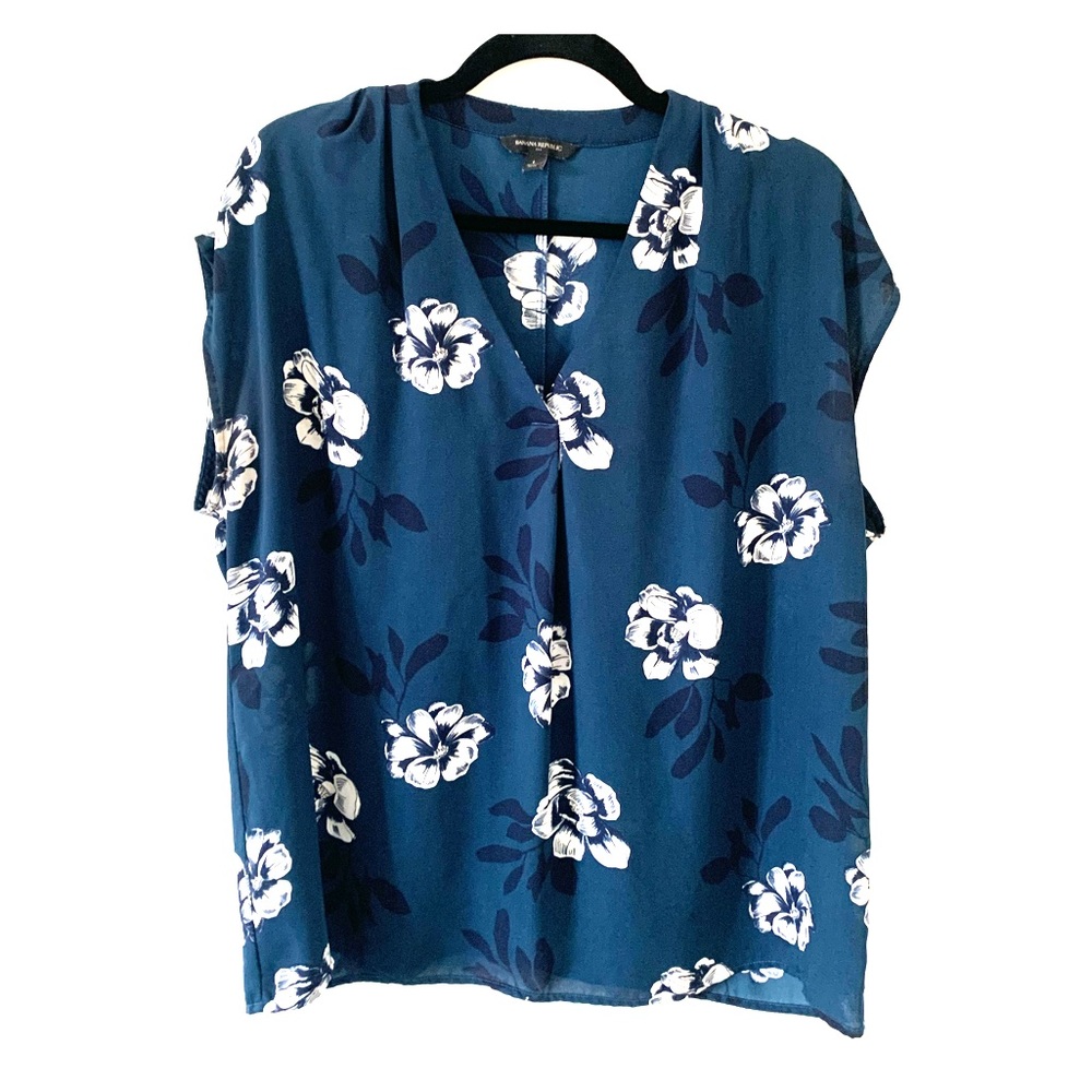 Banana Republic Blue Floral Sleeveless Blouse